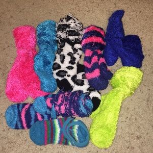 Various fuzzy socks
